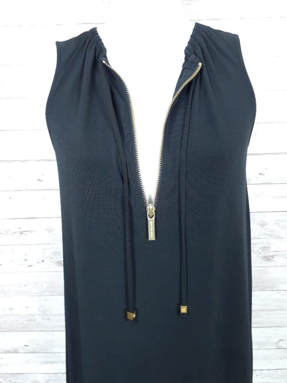 Michael Kors Sleeveless Shift Dress S Front Zip Elastic Neckline with Ties 949A - Picture 3 of 8